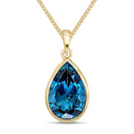 9ct Yellow Gold Pear Shaped Natural London Blue Topaz Rubover Pendant — 14x9mm