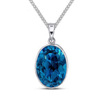 9ct White Gold Oval Natural London Blue Topaz Rubover Pendant — 14x10mm