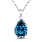 9ct White Gold Pear Shaped Natural London Blue Topaz Rubover Pendant — 14x9mm