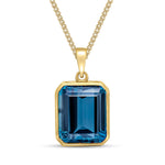 9ct Yellow Gold Octagonal Natural London Blue Topaz Rubover Pendant — 12x10mm