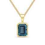 9ct Yellow Gold Octagonal Natural London Blue Topaz Rubover Pendant — 8x6mm