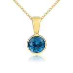 9ct Yellow Gold Round Natural London Blue Topaz Rubover Pendant — 5mm
