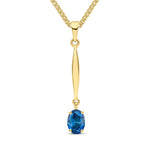 9ct Yellow Gold Oval Natural London Blue Topaz Claw Bar Drop Pendant — 7x5mm