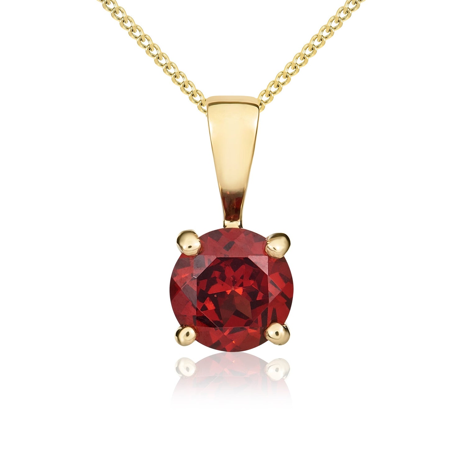 9ct Yellow Gold Round Natural Garnet 4 Claw Single Stone Pendant — 5mm