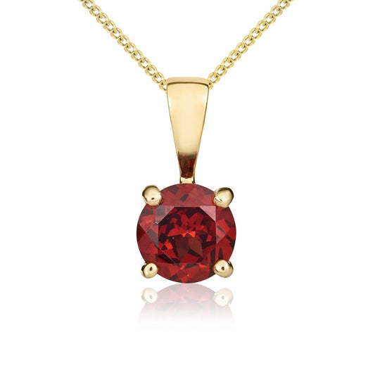 9ct Yellow Gold Round Natural Garnet 4 Claw Single Stone Pendant — 5mm