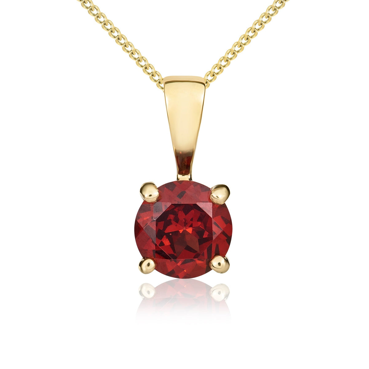 9ct Yellow Gold Round Natural Garnet Claw Pendant — 5mm