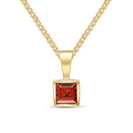 9ct Yellow Gold Square Natural Garnet Rubover Pendant — 4mm