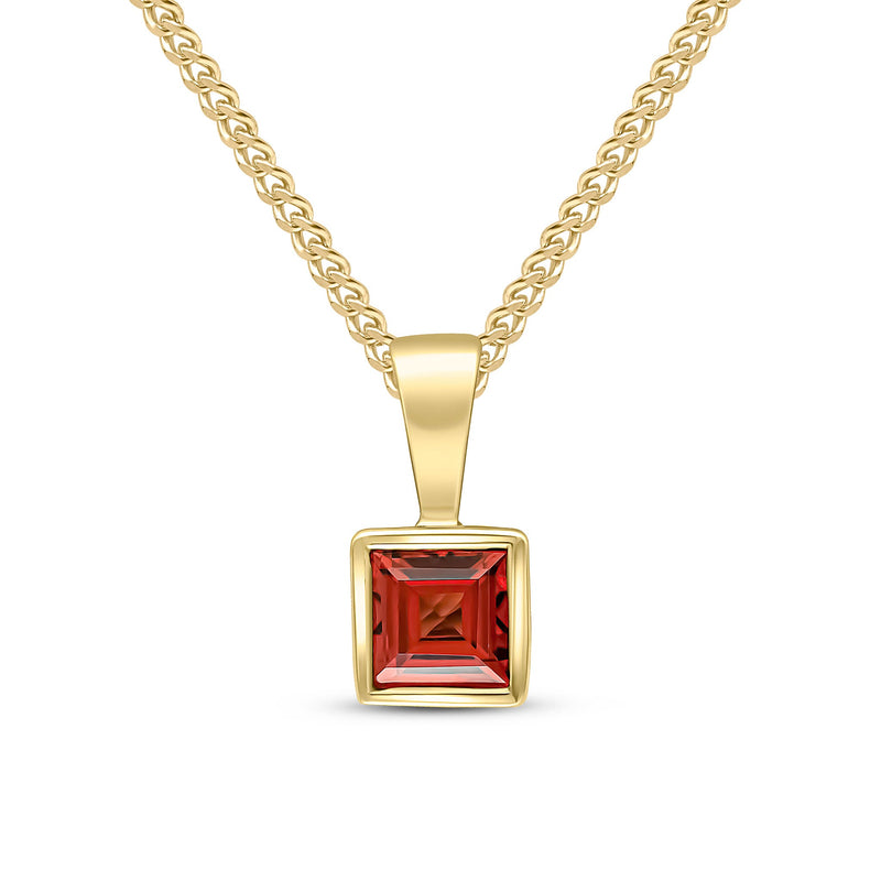 9ct Yellow Gold Square Natural Garnet Rubover Pendant — 4mm