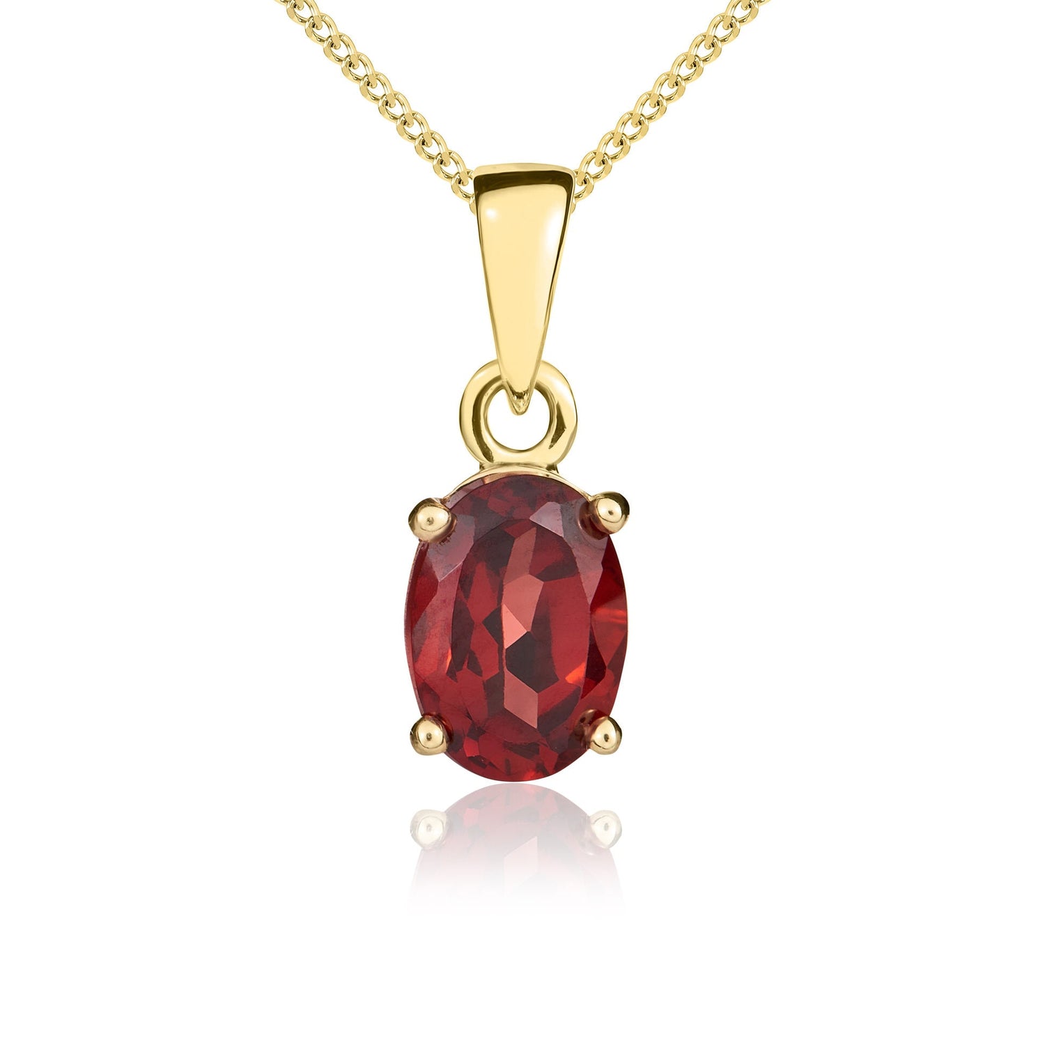 9ct Yellow Gold Oval Natural Garnet Claw Pendant — 7x5mm