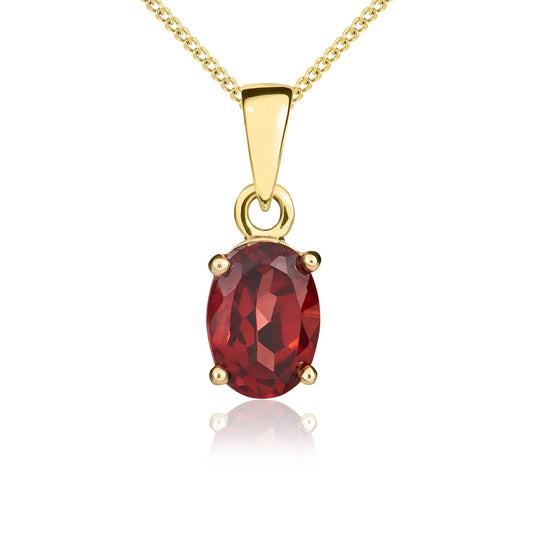 9ct Yellow Gold Oval Natural Garnet Claw Pendant — 7x5mm