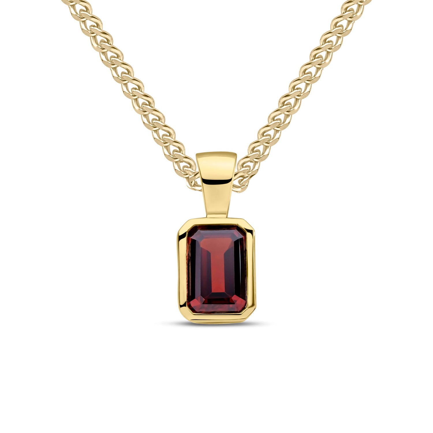 9ct Yellow Gold Octagon Natural Garnet Rubover Pendant - 7x5mm