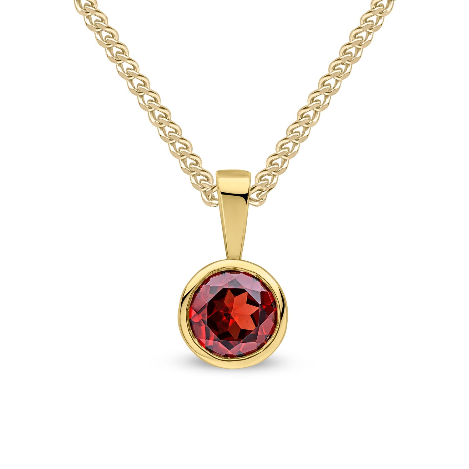 9ct Yellow Gold Round Natural Garnet Rubover Pendant — 6mm