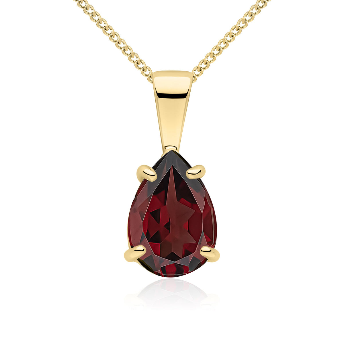 9ct Yellow Gold Pear Shaped Natural Garnet Claw Pendant — 10x7mm