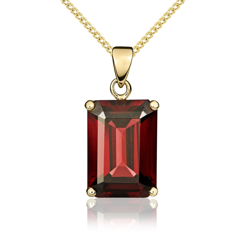 9ct Yellow Gold Octagonal Natural Garnet Claw Pendant — 14x10mm