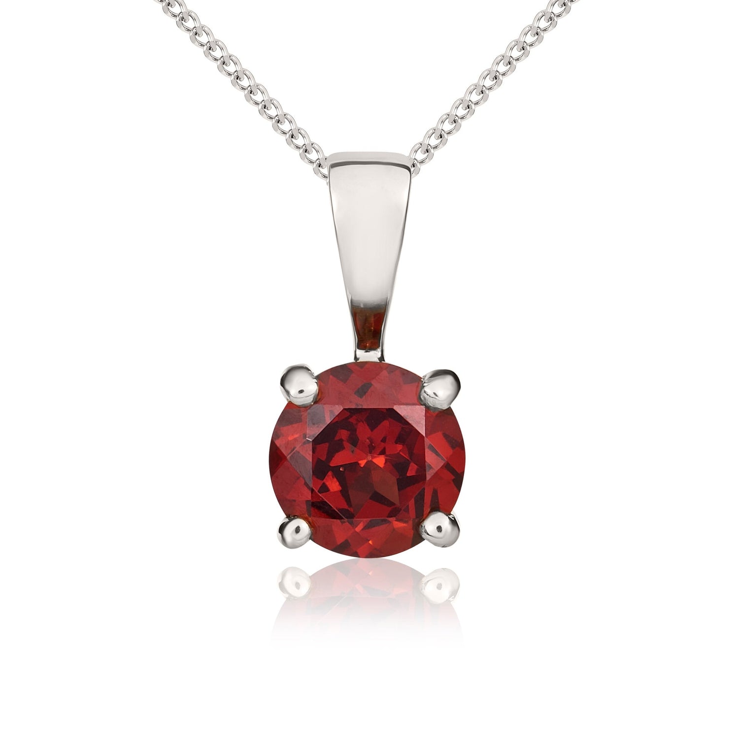9ct White Gold Round Natural Garnet Claw Set Single Stone Pendant —  5mm