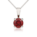 9ct White Gold Round Natural Garnet Claw Pendant — 5mm