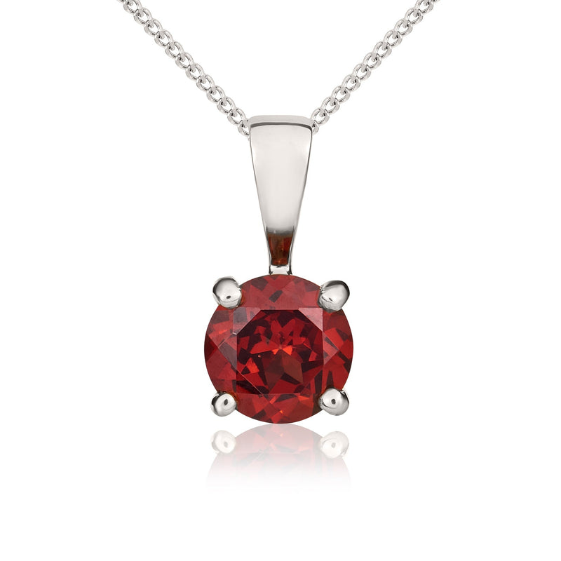9ct White Gold Round Natural Garnet Claw Pendant — 5mm