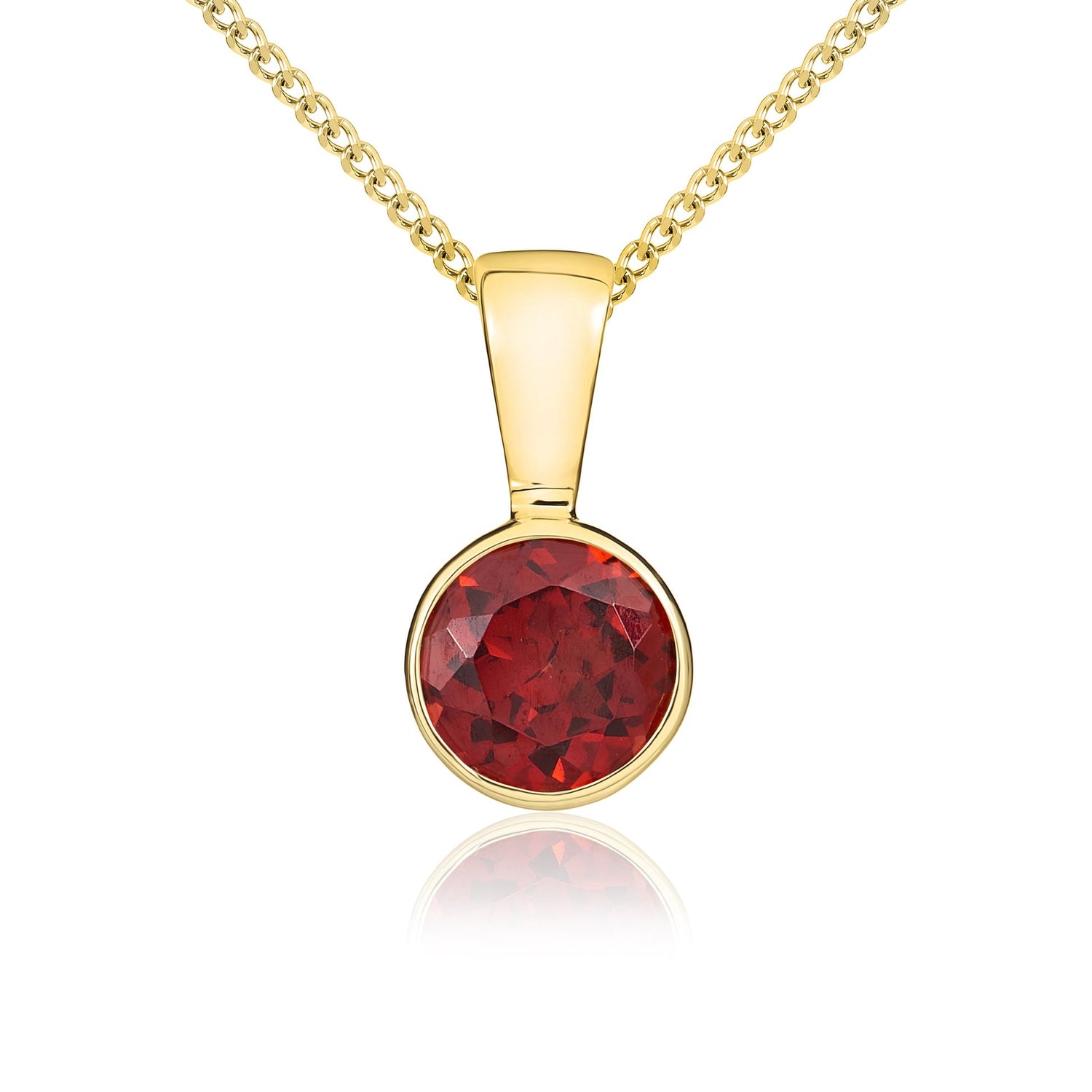 9ct Yellow Gold Round Natural Garnet Rubover Pendant — 5mm