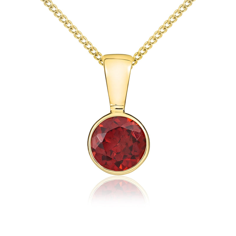 9ct Yellow Gold Round Natural Garnet Rubover Pendant — 5mm