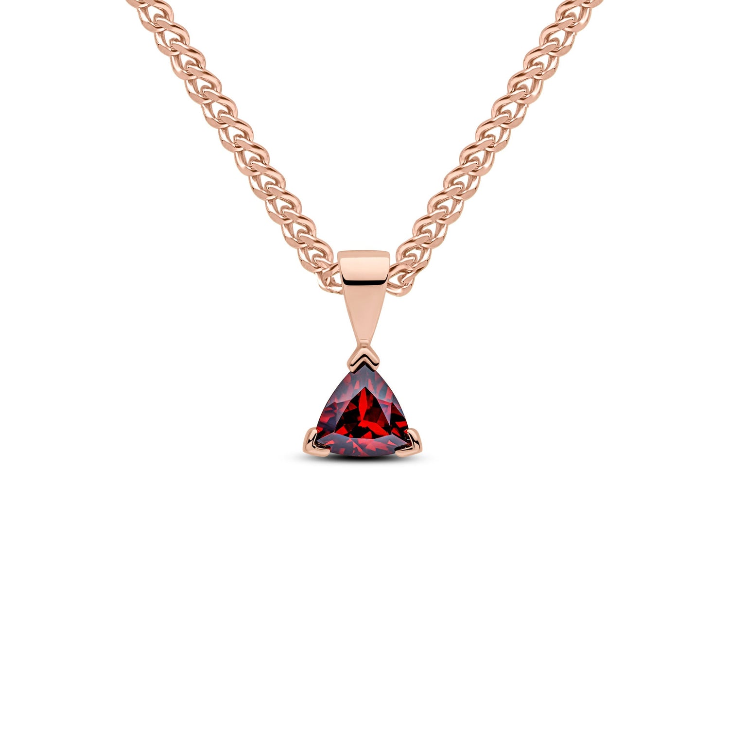 9ct Rose Gold Trilliant Natural Garnet Claw Set Pendant - 6mm