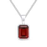 9ct White Gold Octagonal Natural Garnet Rubover Pendant — 8x6mm