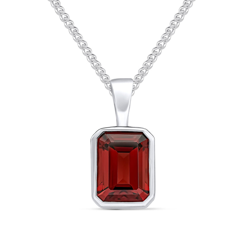 9ct White Gold Octagonal Natural Garnet Rubover Pendant — 8x6mm