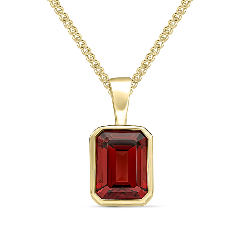9ct Yellow Gold Octagonal Natural Garnet Rubover Pendant — 8x6mm