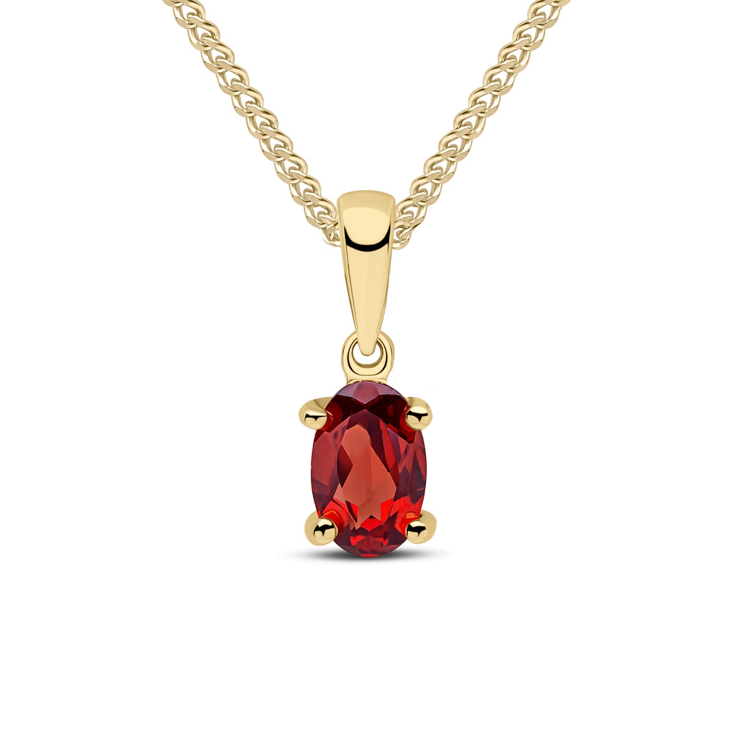 9ct Yellow Gold Oval Natural Garnet Claw Pendant - 6x4mm