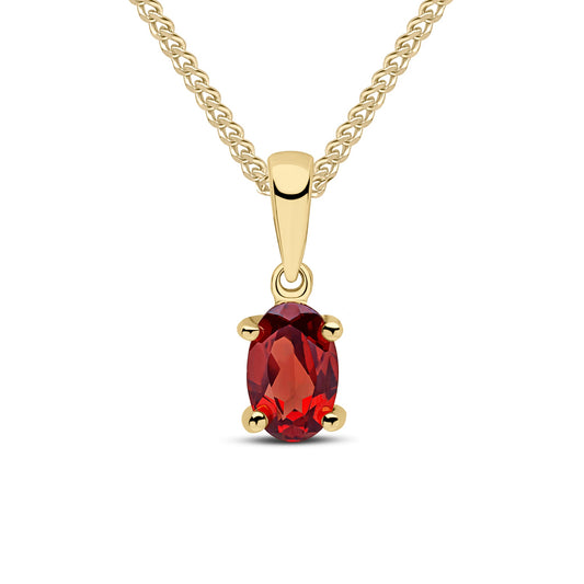 9ct Yellow Gold Oval Natural Garnet Claw Pendant - 6x4mm