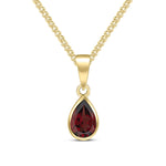 9ct Yellow Gold Pear Shaped Natural Garnet Rubover Pendant — 7x5mm