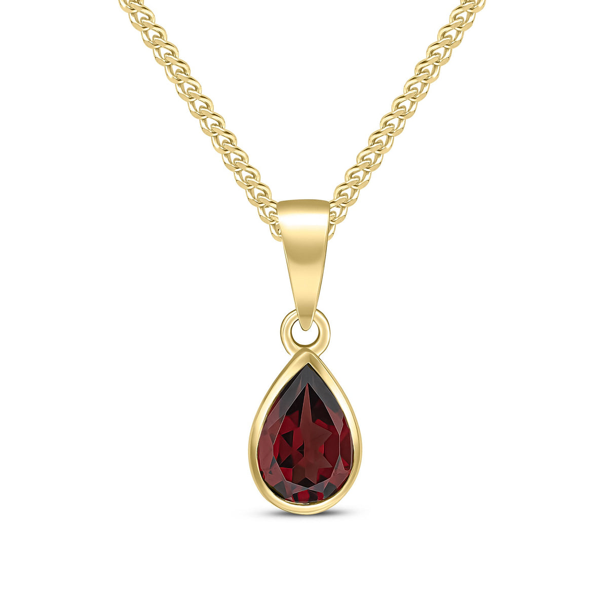 9ct Yellow Gold Pear Shaped Natural Garnet Rubover Pendant — 7x5mm