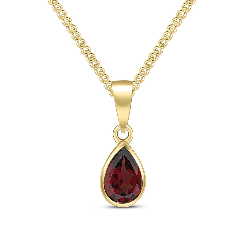 9ct Yellow Gold Pear Shaped Natural Garnet Rubover Pendant — 7x5mm