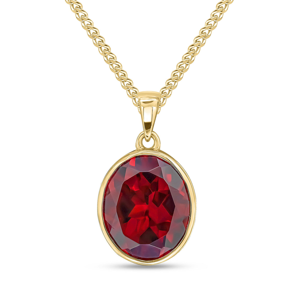 9ct Yellow Gold Oval Natural Garnet Rubover Pendant — 12x10mm