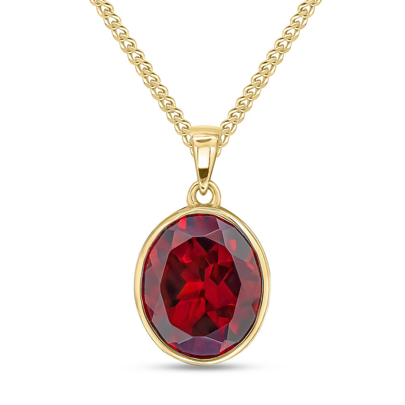 9ct Yellow Gold Oval Natural Garnet Rubover Pendant — 12x10mm