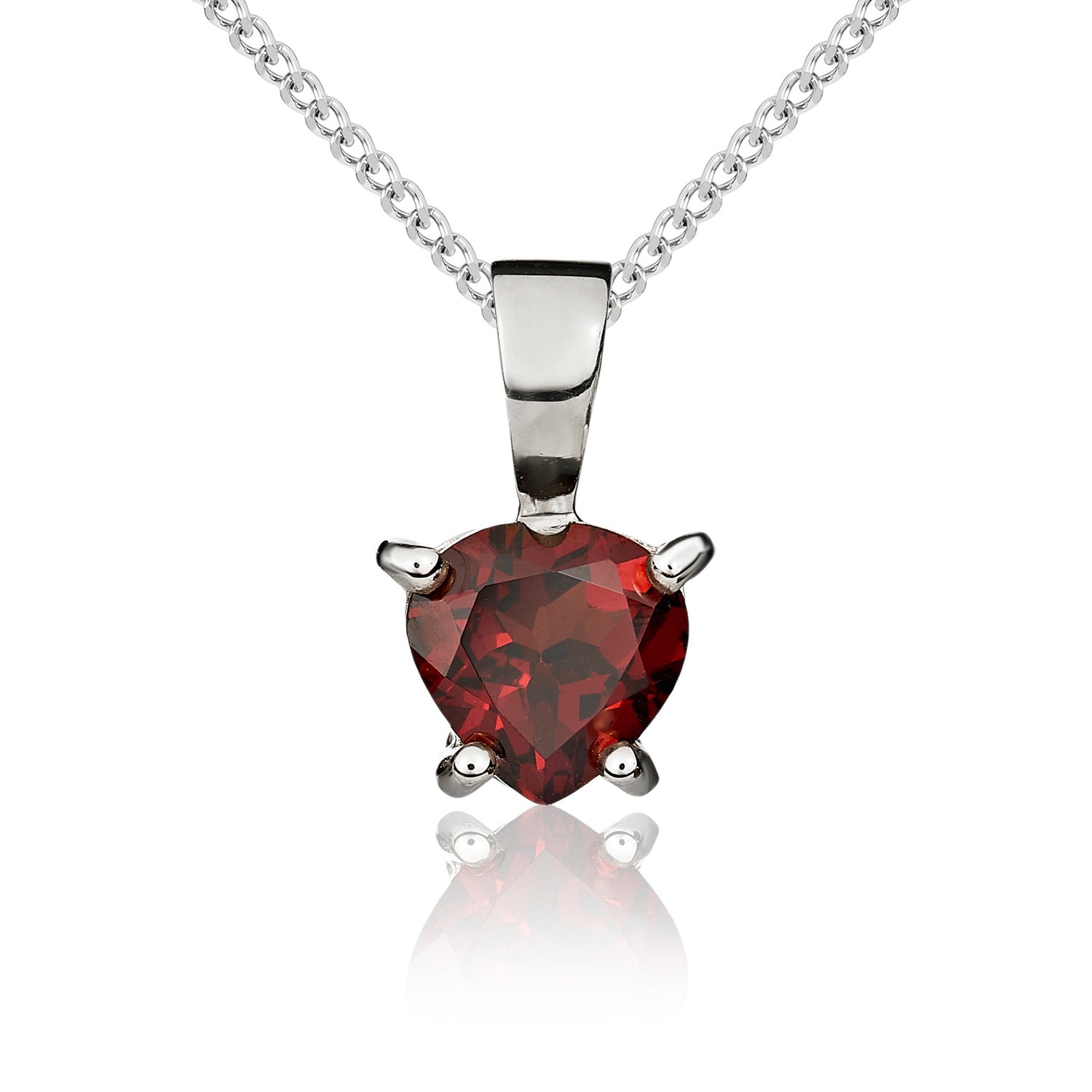 9ct White Gold Heart Natural Garnet Claw Pendant — 6mm