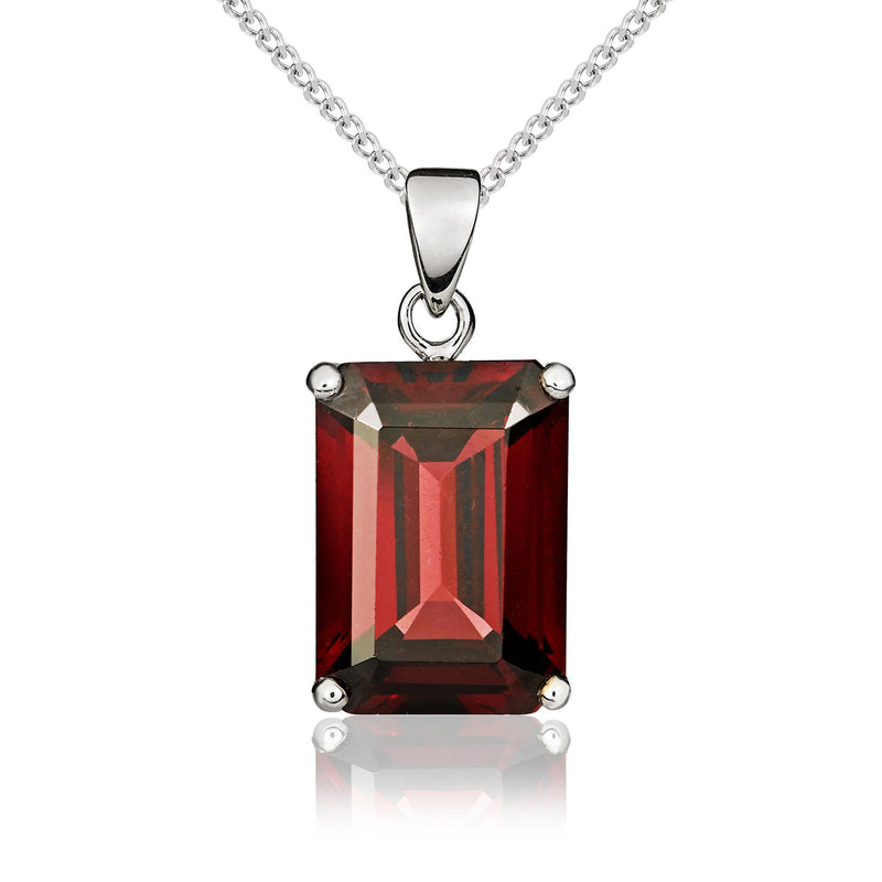 9ct White Gold Octagonal Natural Garnet Claw Pendant — 14x10mm