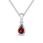 9ct White Gold Pear Shaped Natural Garnet Rubover Pendant — 6x4mm