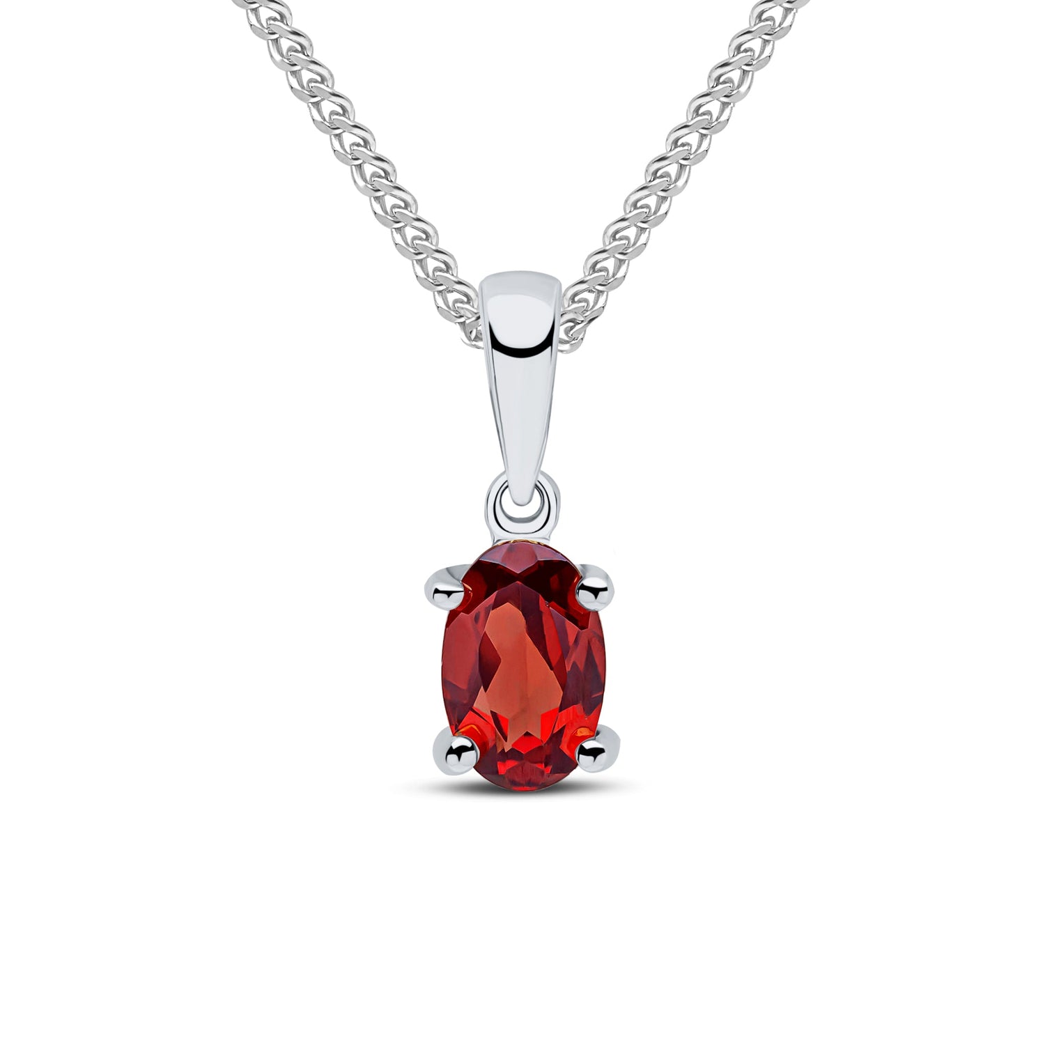 9ct White Gold Oval Natural Garnet Claw Pendant — 6x4mm