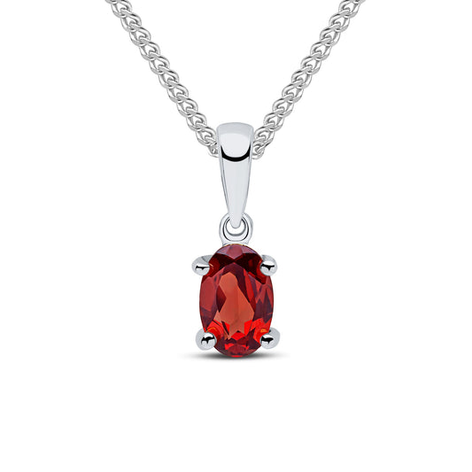 9ct White Gold Oval Natural Garnet Claw Pendant — 6x4mm