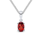 9ct White Gold Oval Natural Garnet Claw Pendant — 6x4mm