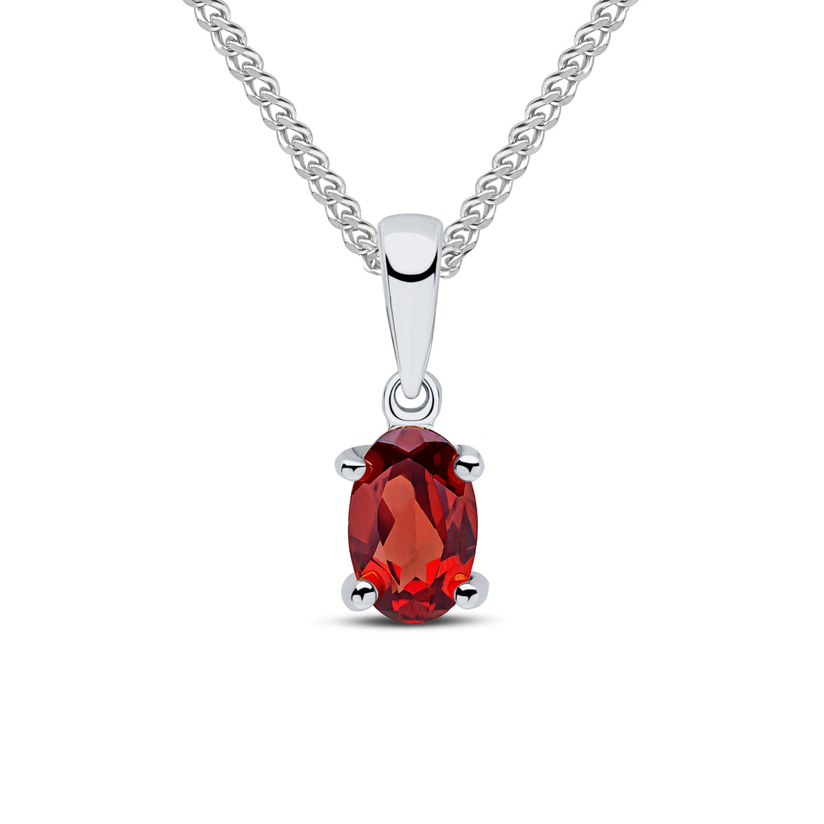 9ct White Gold Oval Natural Garnet Claw Pendant — 6x4mm