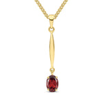 9ct Yellow Gold Oval Natural Garnet Claw Bar Drop Pendant — 7x5mm