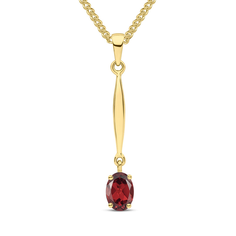 9ct Yellow Gold Oval Natural Garnet Claw Bar Drop Pendant — 7x5mm