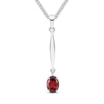 9ct White Gold Oval Natural Garnet Claw Bar Drop Pendant — 7x5mm