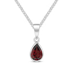 9ct White Gold Pear Shaped Natural Garnet Rubover Pendant — 7x5mm