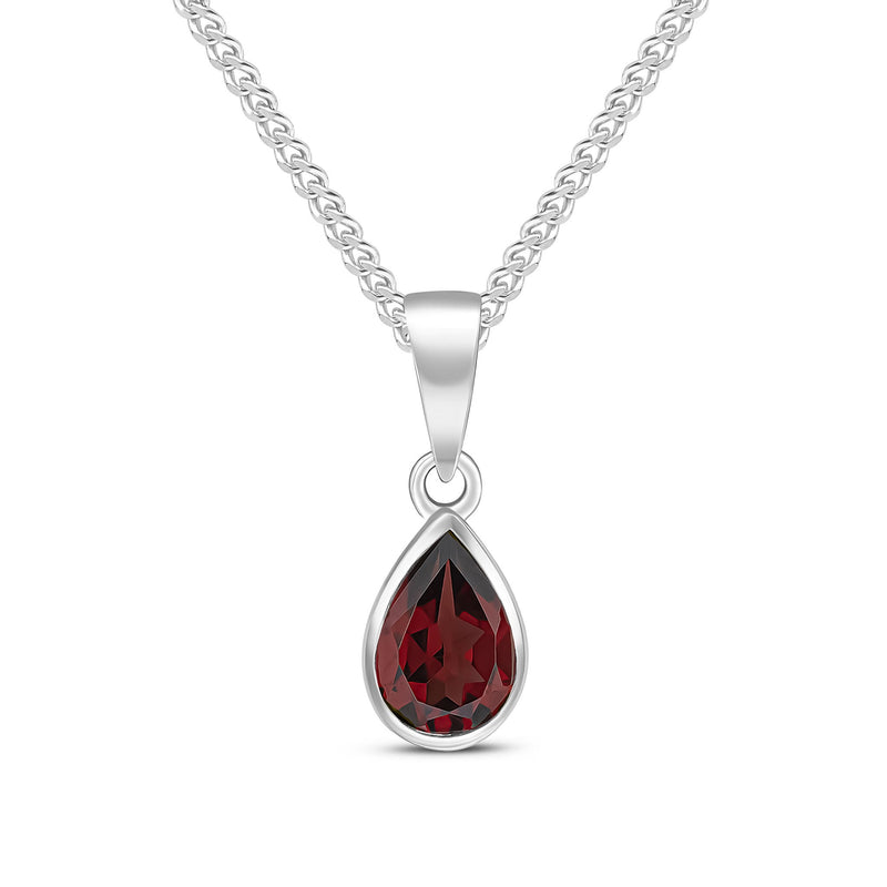 9ct White Gold Pear Shaped Natural Garnet Rubover Pendant — 7x5mm