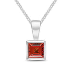 9ct White Gold Square Natural Garnet Rubover Pendant — 4mm