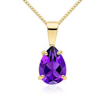 9ct Yellow Gold Pear Shaped Natural Amethyst Claw Pendant — 10x7mm