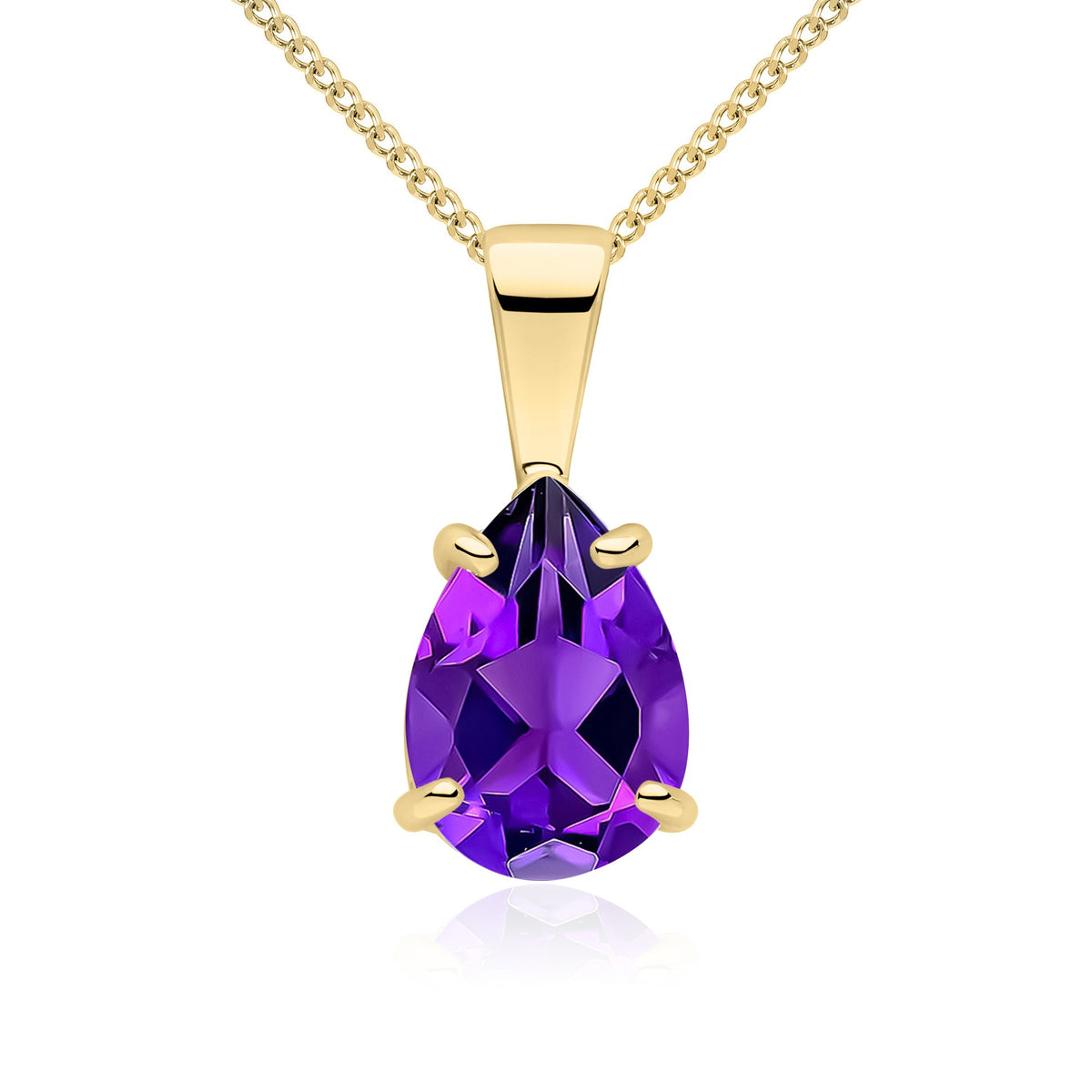 9ct Yellow Gold Pear Shaped Natural Amethyst Claw Pendant — 10x7mm