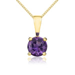 9ct Yellow Gold Round Natural Amethyst Claw Pendant — 5mm